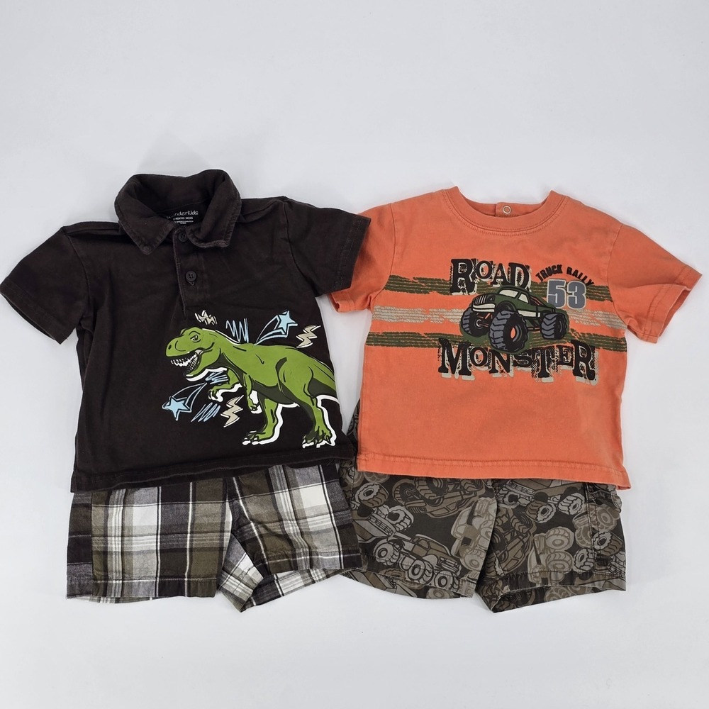 Set Of 2 Wonder‎ Kids Shorts Outfits Baby Boy  12  Months Dinosaur 4x4 Truck